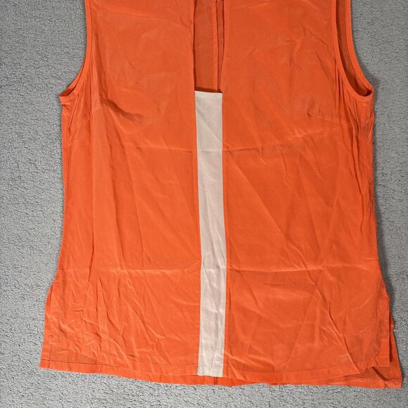 Trina Turk Size M Silk Tank Blouse Orange Cream Key Hole Resort Ditsy Retro Boho - Picture 3 of 14